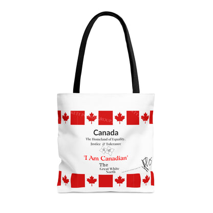 Our lovely 'Canadian' 3 sizes totes -White front facing Style Design Tote Bag from the 'TPPG-Apparel' Brand Collection