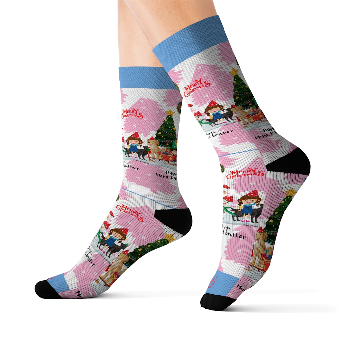 Humorous Sleek High Quality Cushioned "Holiday/Christmas" 'TPPG Brand' - Pink/Lt. Blue/White multi-color Holiday Style Socks