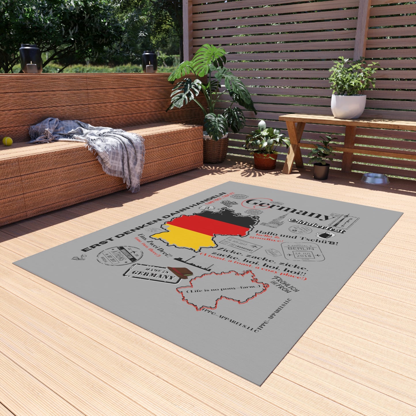 'TPPG Countries Collection" this Germany Design Black Durable Outdoor Rug