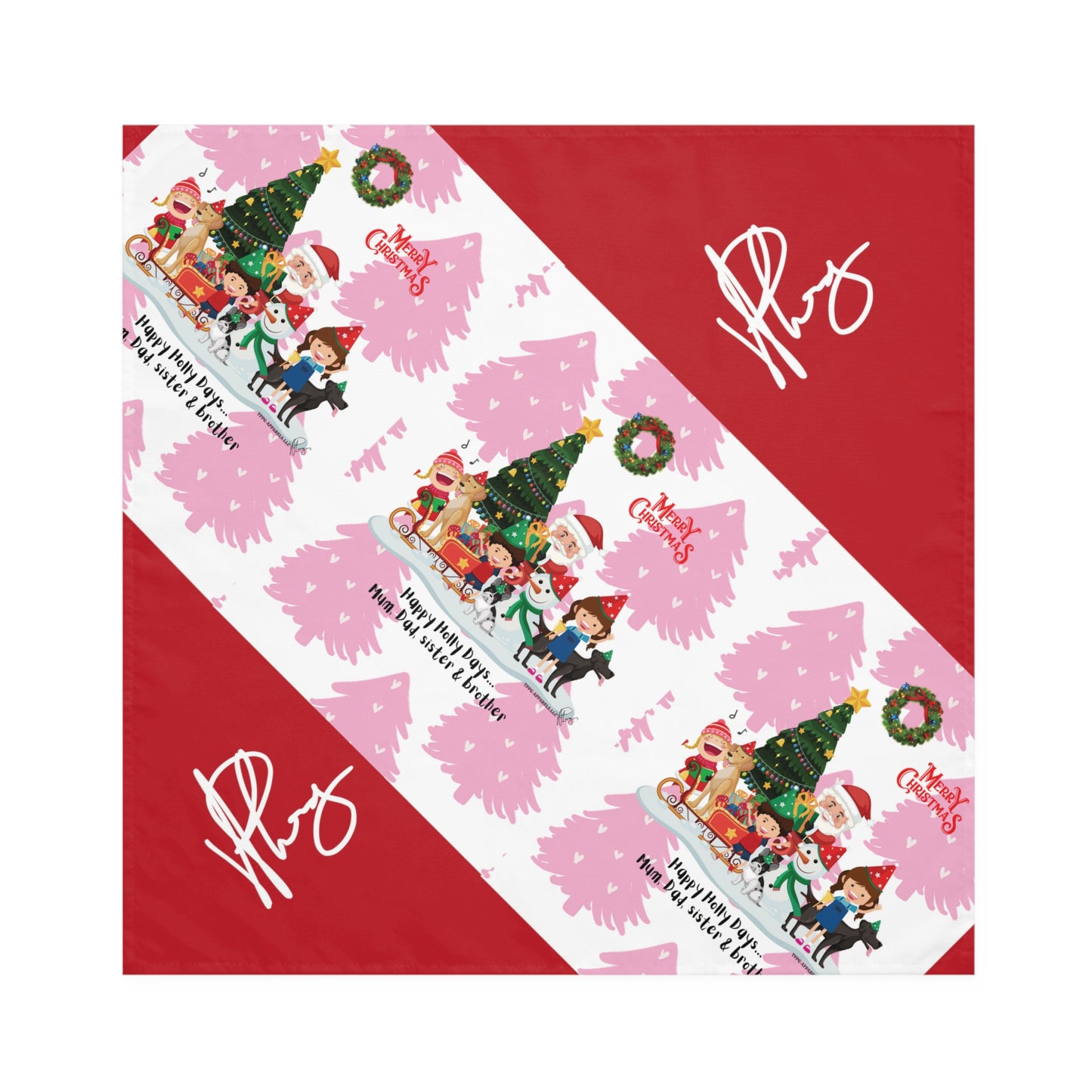 Christmas Holiday (Deep Red Base-Signature) 4-piece 19"x19" Napkins Set - by the "TPPG-Apparels" Collections