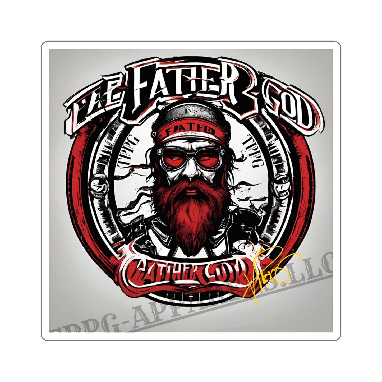 Square "Biker/Rocker style Fathers God" Stickers