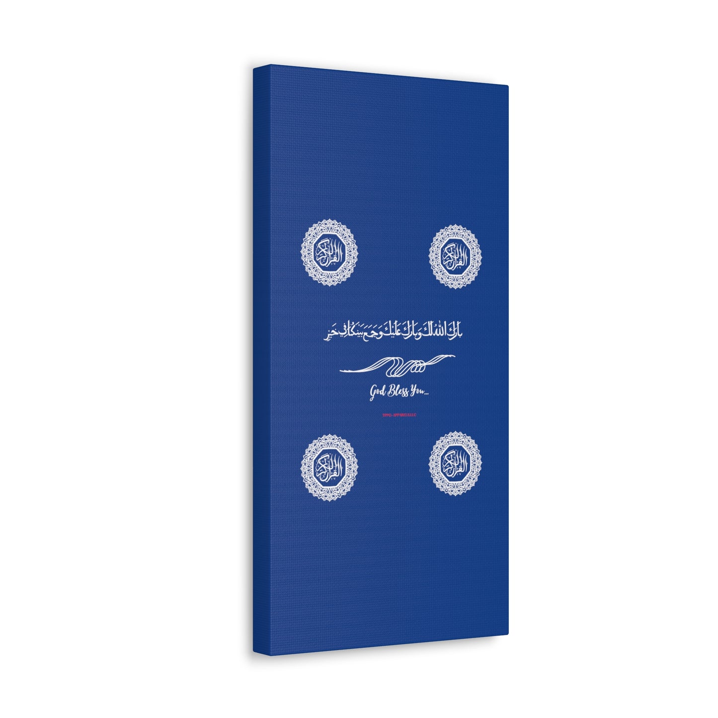 From our "TPPG Brand Arabic Faith Collection" - "Meaning:God Bless You.." Canvas Gallery Wraps in Dk Blue/White