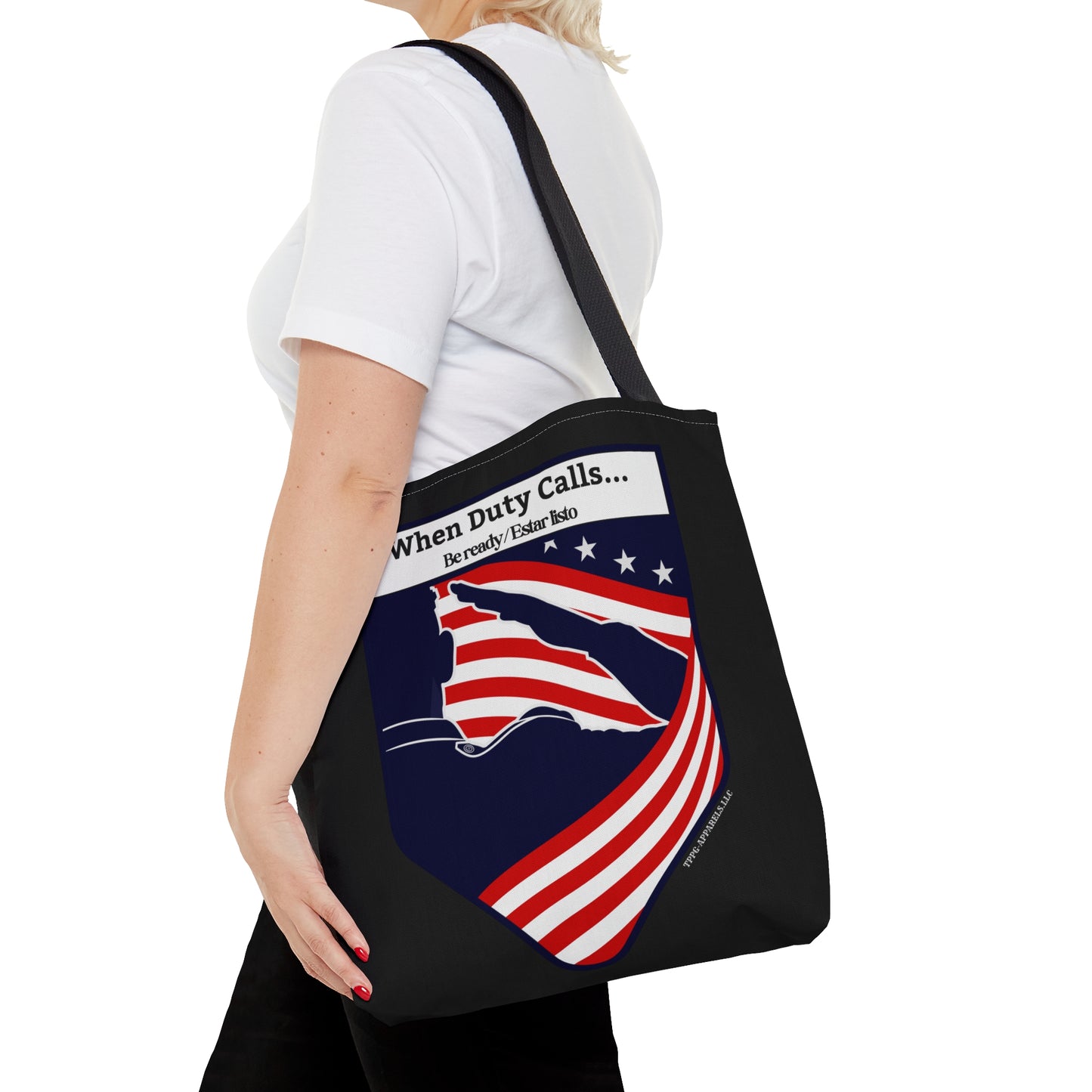 Our 3 sizes - Handy Millitary-front facing Style Design Tote Bag from the 'TPPG-Apparel' Brand