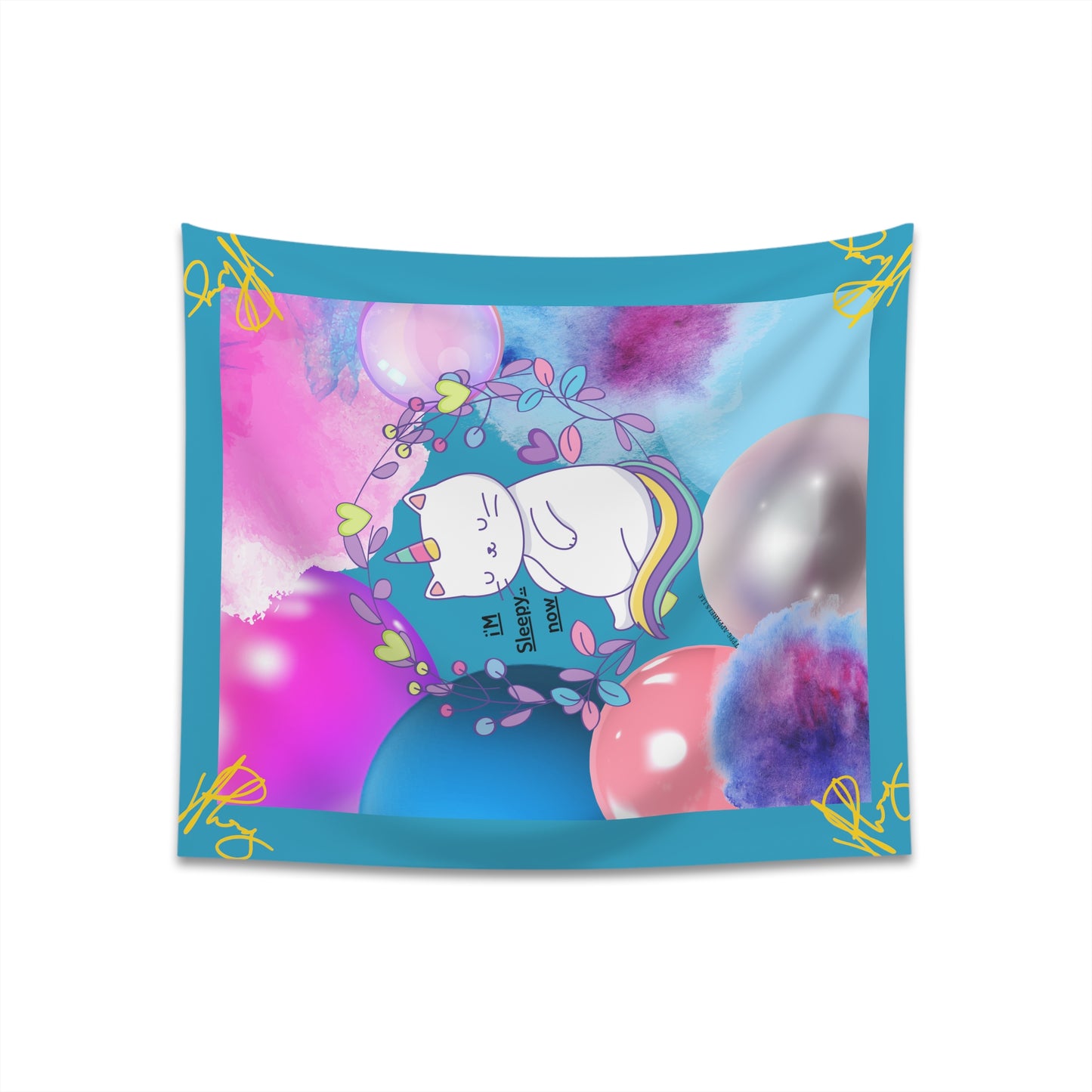 100% Polyester (I'm Sleepy, Now) Printed Wall Tapestry (Turquoise Base color) from "TPPG Collections"