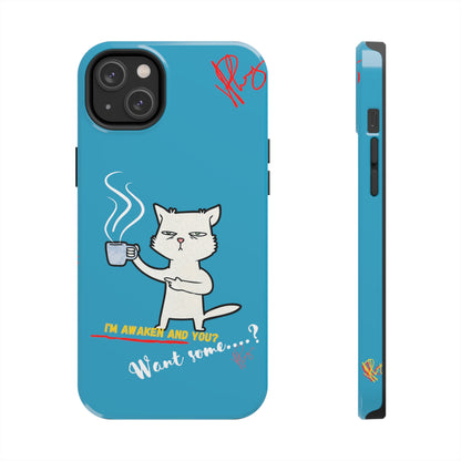 Cutie "Coffee Cat" Pet Design (in a Simple but Kool Light Blue Base Color) Verision from the 'TPPG Collection' Line carries Several sizes of the "iPhone Series" Tough Phone Cases