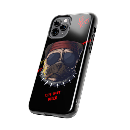 This Tough Design of A "Ruff Rider" with a Black Base Color - Cute Pet Design for Dog Owners Verision from the 'TPPG Collection' Line carries Several sizes of the "iPhone Series" Tough Phone Cases