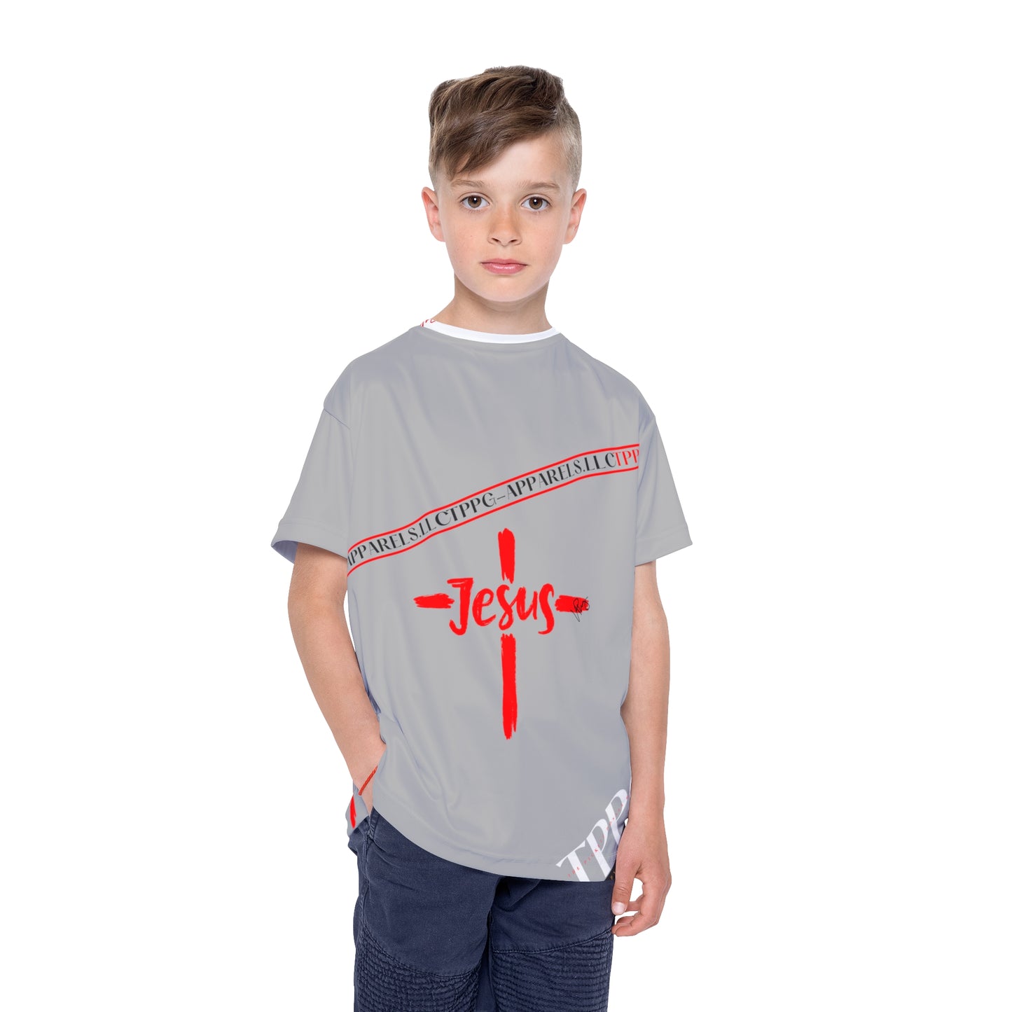 Kids Sport "Jesus Cross" Grey Jersey/Tee-By:"TPPG" Juniors/Kids Collections