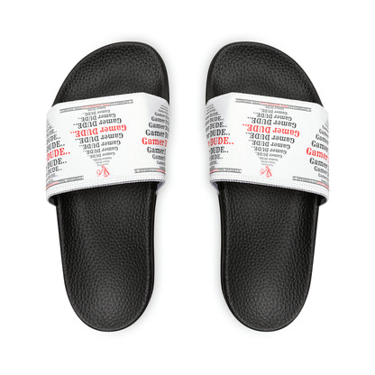 These are our "TPPG Brand" White Top/White or Black Soles "Gamer" Printed Men/Women's & Children Slide Sandals