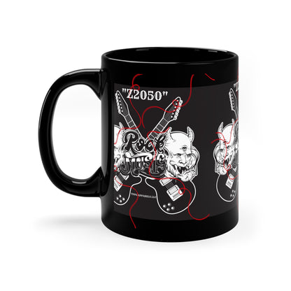 11oz Black "Rock Music" Glossy Finish Coffee/Tea Mug-from the 'TPPG-Apparels' "Z2050" Collection