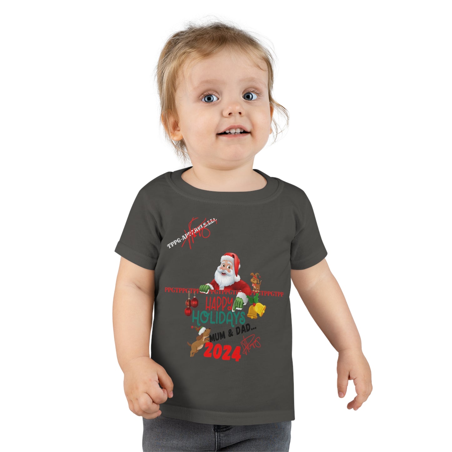 Mum & Dad Happy Holiday 'Gildan' (Double-Stitched & Tear-Away Label) Soft & Colorful Toddler T-shirt By:"TPPG-Apparels" Infant/Toddler Holiday Collections