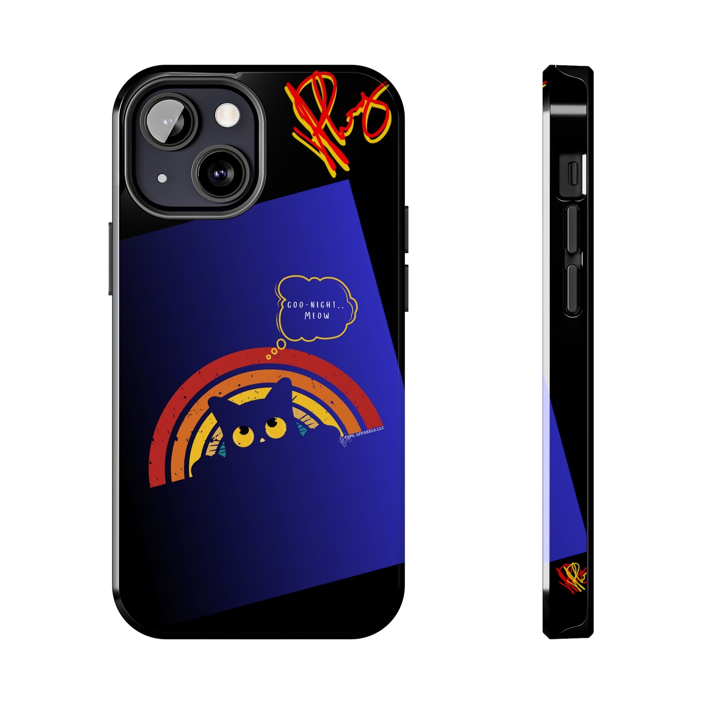 Our Cutest "Goo Night Meow.." Pet Designs (in a Bold Purple/Blue/Black Base Color) Verision from the 'TPPG Collection' Line carries Several sizes of the "iPhone Series" Tough Phone Cases