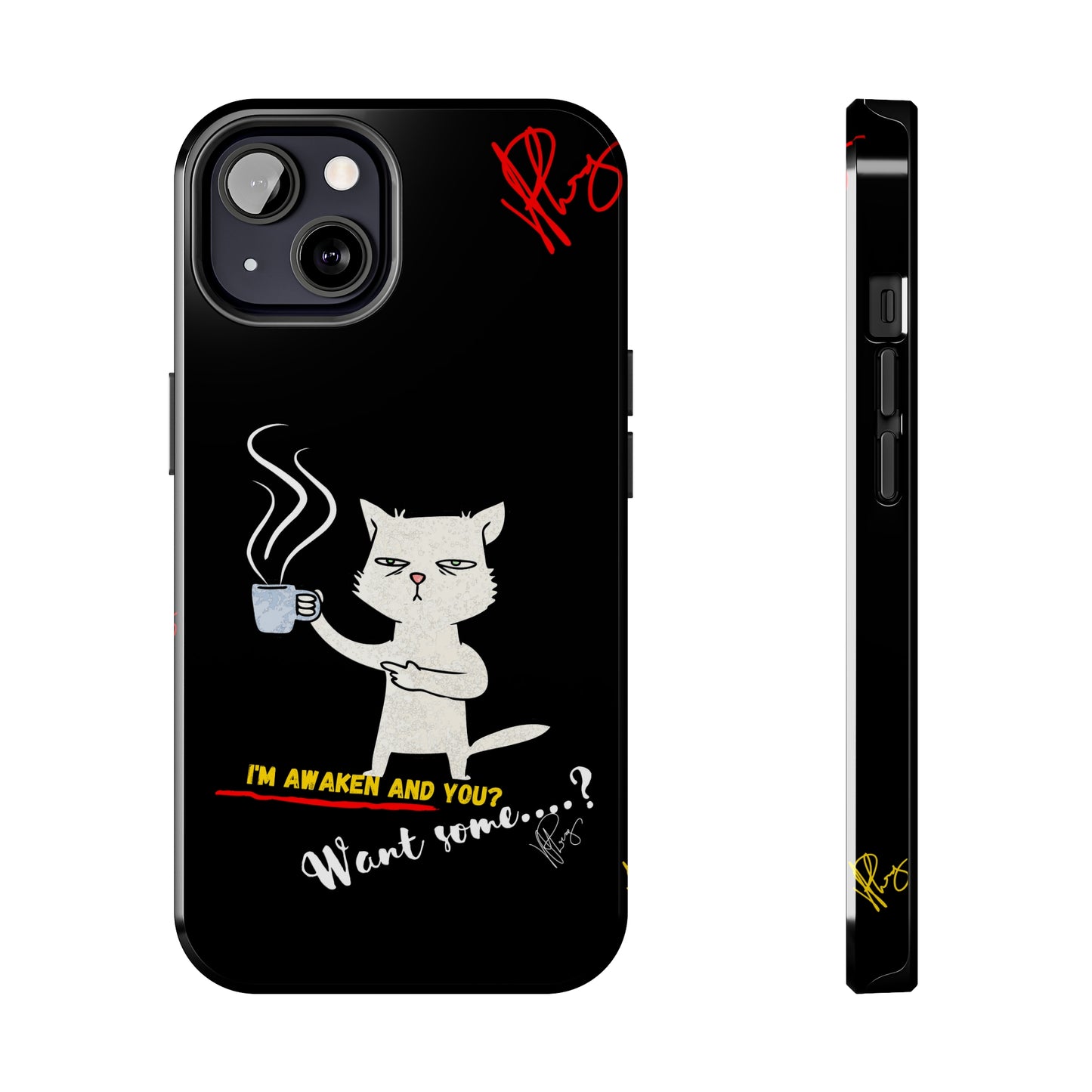 Another Cute "Coffee Cat" Pet Design (in a Simple but Bold Black & White Base Color) Verision from the 'TPPG Collection' Line carries Several sizes of the "iPhone Series" Tough Phone Cases