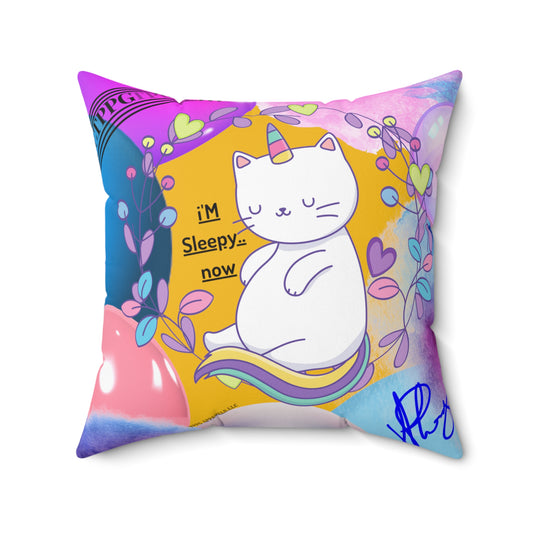 Children "I'm Sleepy Now" Square Pillow (4 sizes-Yellow)