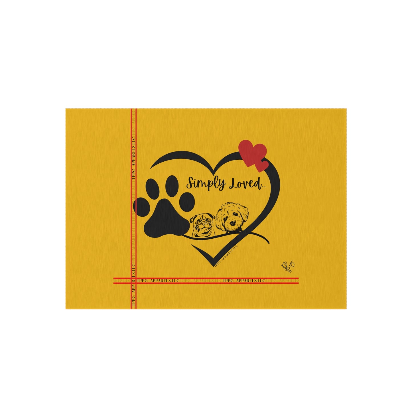 Adorable Pup/Dog Design ('Simply Loved') Sunny Yellow Durable & Non-Slip Outdoor Rug