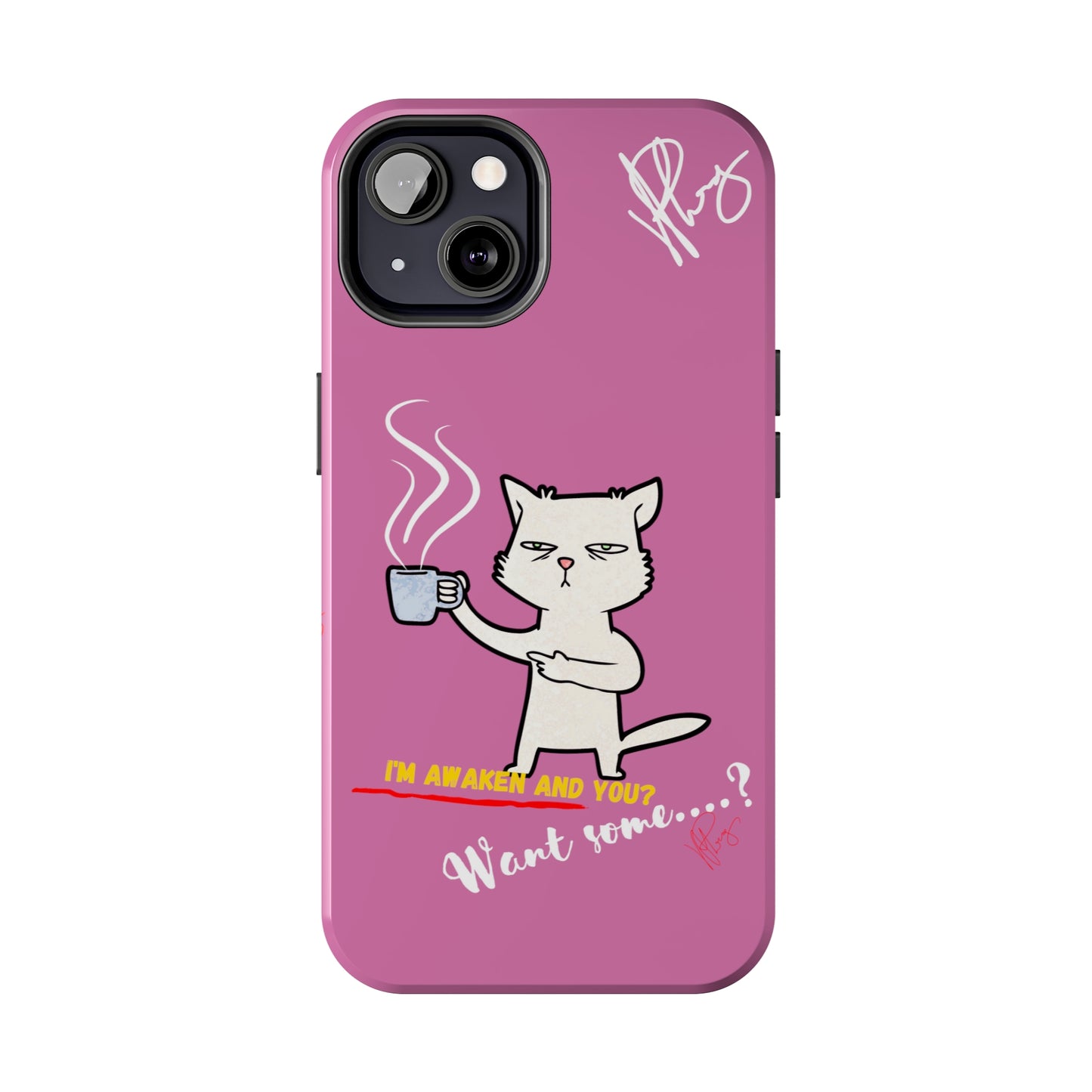 Cutie "Coffee Cat" Pet Design (in a Simple but Kool Tone Pink Base Color) Verision from the 'TPPG Collection' Line carries Several sizes of the "iPhone Series" Tough Phone Cases