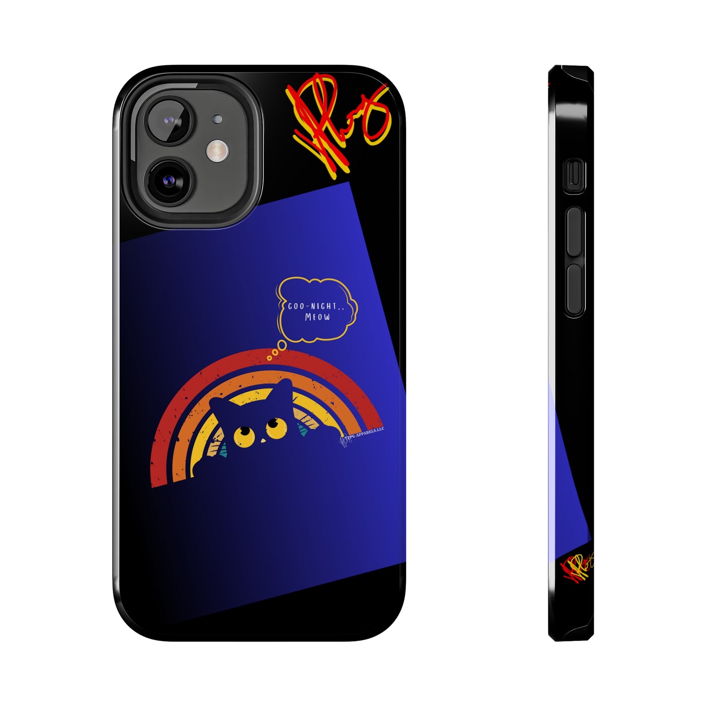 Our Cutest "Goo Night Meow.." Pet Designs (in a Bold Purple/Blue/Black Base Color) Verision from the 'TPPG Collection' Line carries Several sizes of the "iPhone Series" Tough Phone Cases