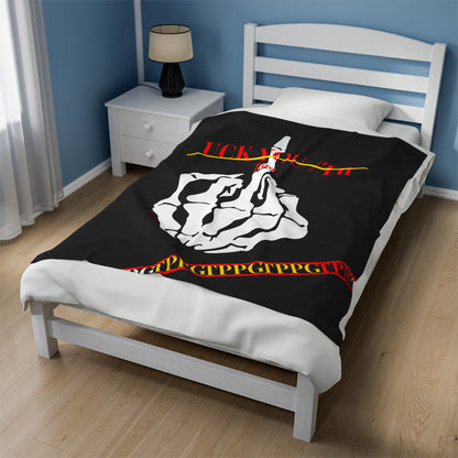 "TPPG-Apparels" Presents a Humorous Fingers Up -'Uck You Tú" Black Velveteen Plush Blanket