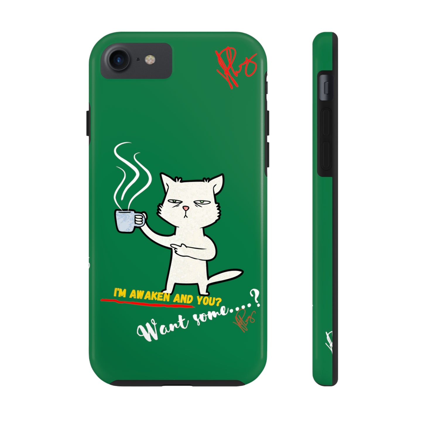 Lovely Forest Green Hue - Cutie "Coffee Cat" Pet Design Verision from the 'TPPG Collection' Line carries Several sizes of the "iPhone Series" Tough Phone Cases