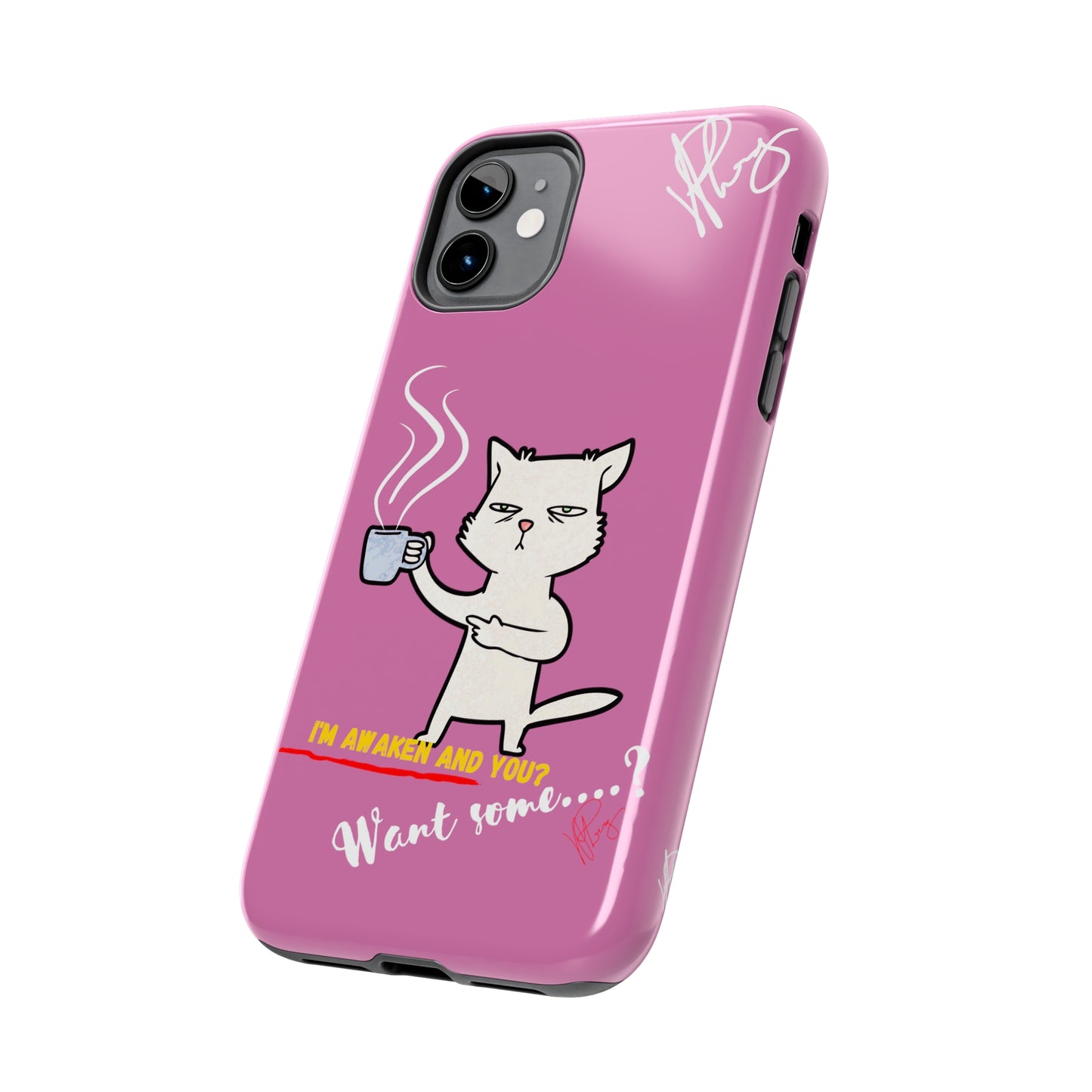 Cutie "Coffee Cat" Pet Design (in a Simple but Kool Tone Pink Base Color) Verision from the 'TPPG Collection' Line carries Several sizes of the "iPhone Series" Tough Phone Cases