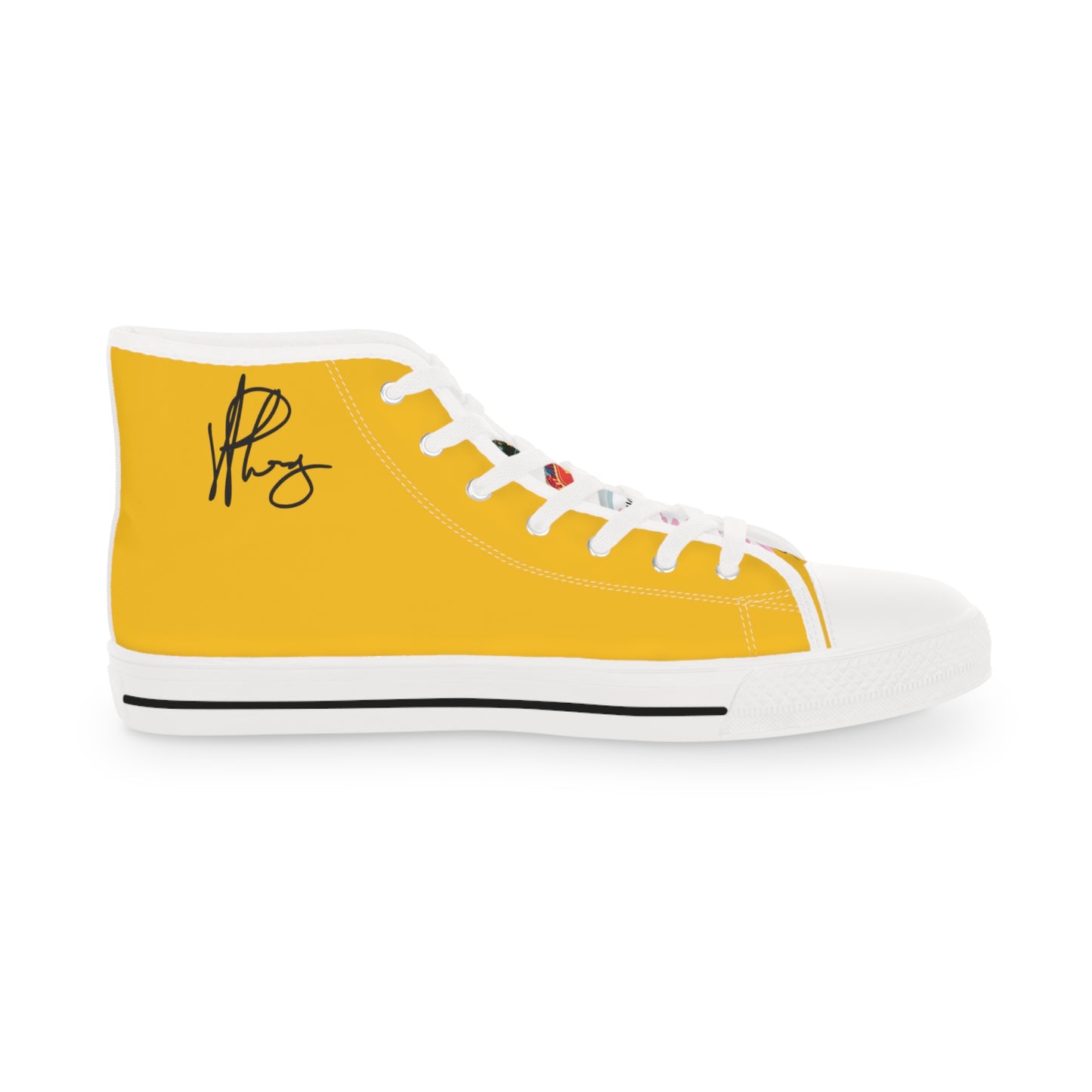 Multi-Colorful (Base Yellow), Sleek, Humorous & Unique "Holiday/Christmas" Men's High Top Sneakers with a unique Flair.....