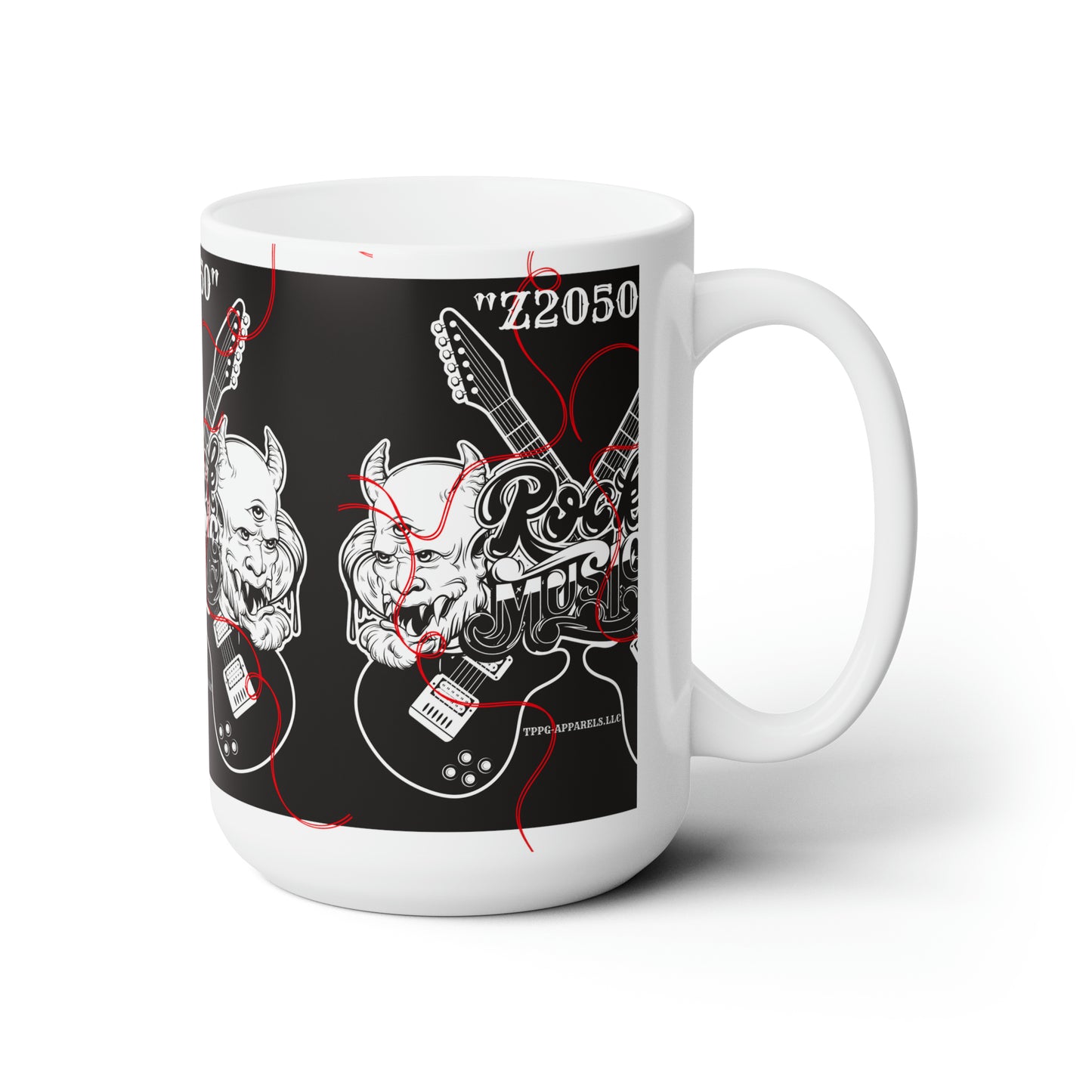 White 15oz Unique "Rock Music" Style Ceramic Mug - by the 'TPPG-Apparels' Brand Collection