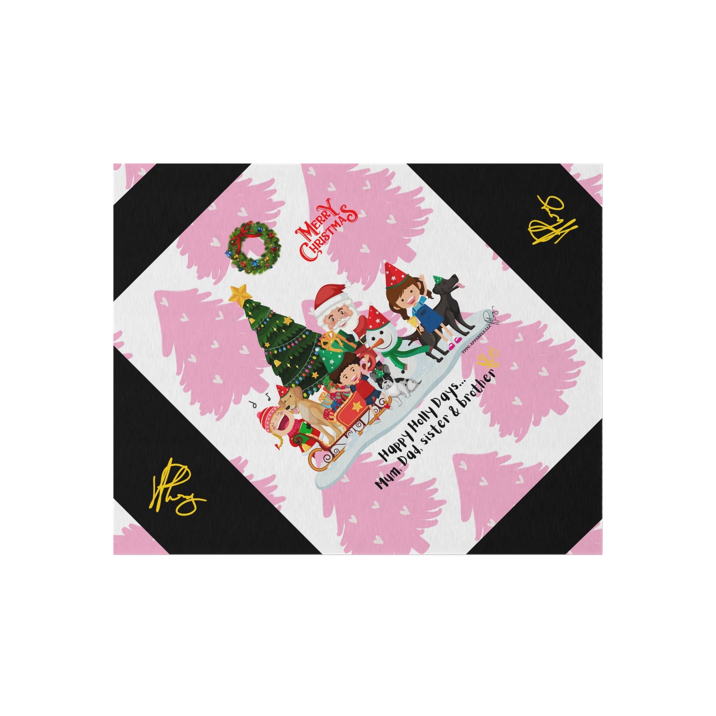 'TPPG Holiday/Christmas Collection"-Design on a Pink/Black Multi-Color Durable Outdoor Rug