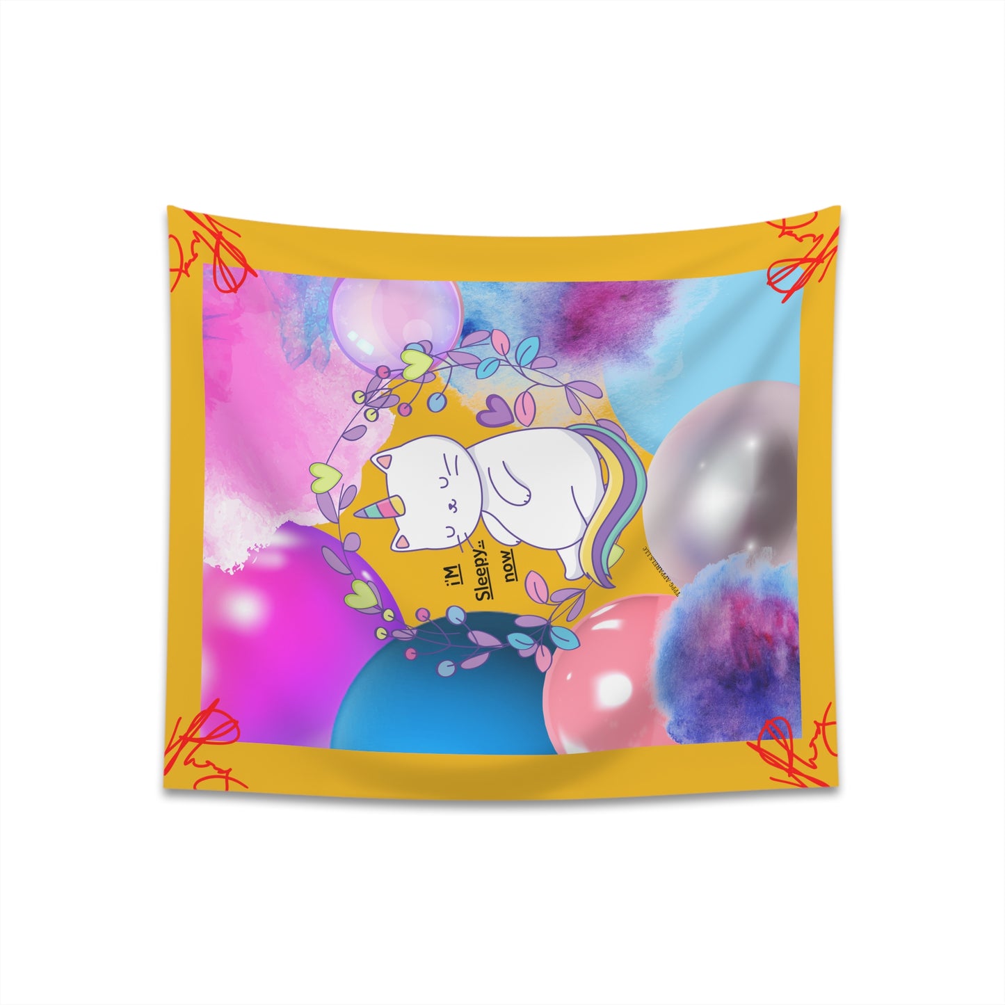 100% Polyester (I'm Sleepy, Now) Printed Wall Tapestry (Yellow Base color) from "TPPG Collections"