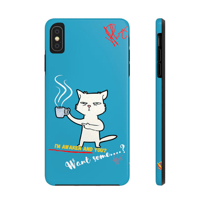 Cutie "Coffee Cat" Pet Design (in a Simple but Kool Light Blue Base Color) Verision from the 'TPPG Collection' Line carries Several sizes of the "iPhone Series" Tough Phone Cases