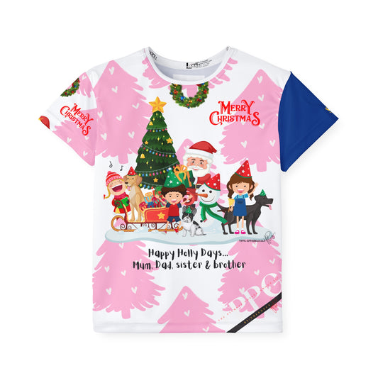 Kids (Dark Blue 'one shoulder' Base) 'Holiday/Christmas' Sports Jersey/Tee - By:"TPPG-Apparel" Juniors Collections