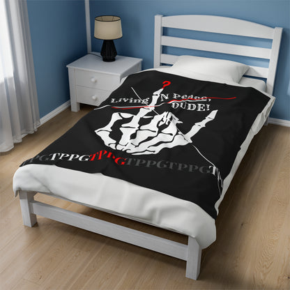 "TPPG-Apparels" Brand Presents a Humorous Fingers-Up -'Living N Peace, DUDE!" Black Velveteen Plush Blanket