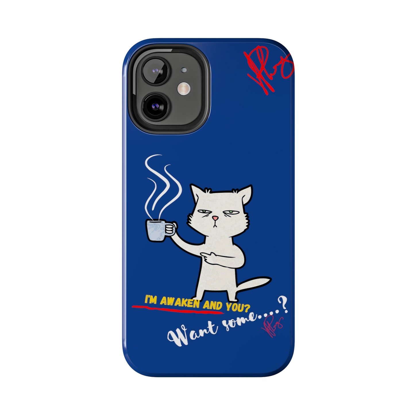 Another Cute "Coffee Cat" Pet Design (in a Simple but Kool Bold Blue & White Base Color) Verision from the 'TPPG Collection' Line carries Several sizes of the "iPhone Series" Tough Phone Cases