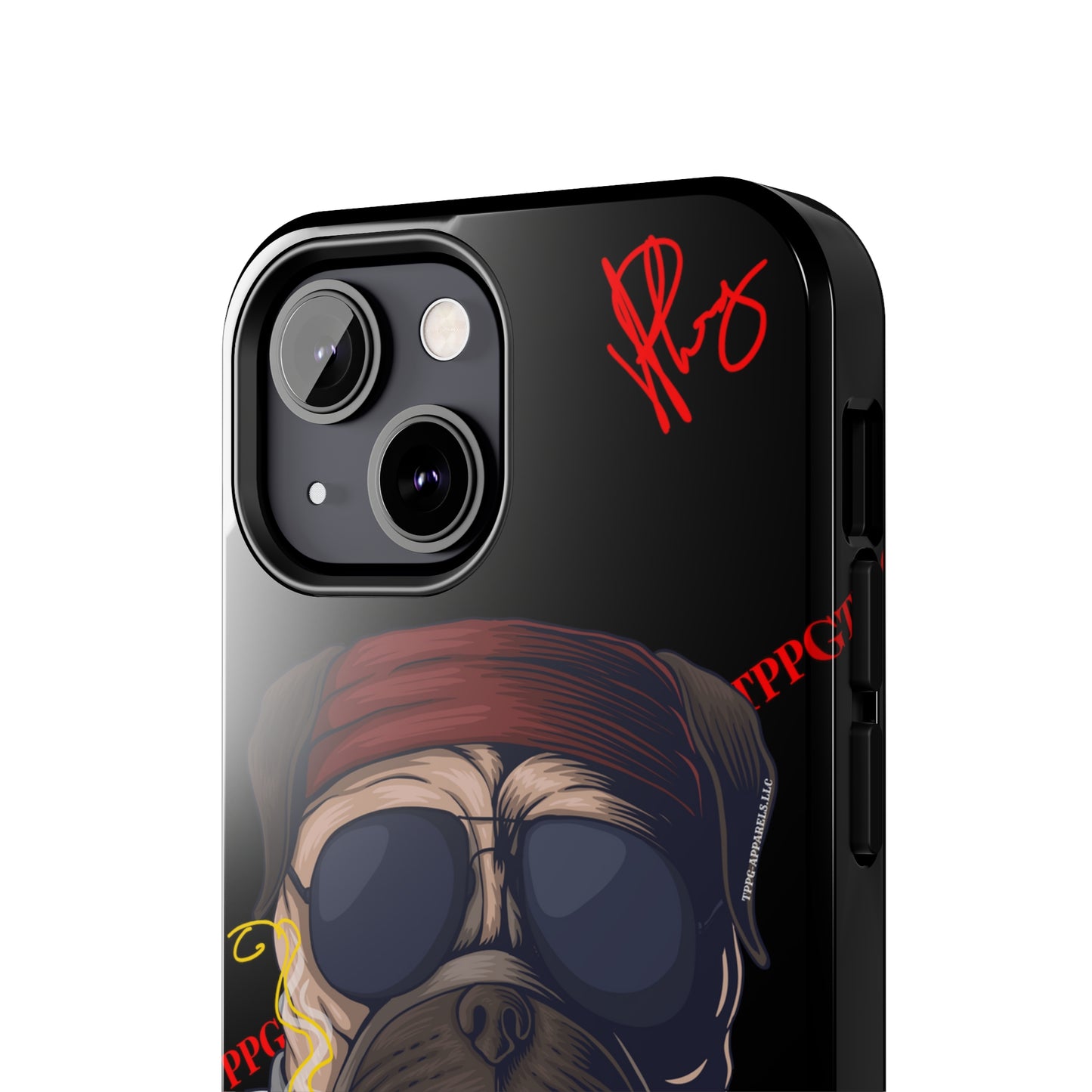 This Tough Design of A "Ruff Rider" with a Black Base Color - Cute Pet Design for Dog Owners Verision from the 'TPPG Collection' Line carries Several sizes of the "iPhone Series" Tough Phone Cases