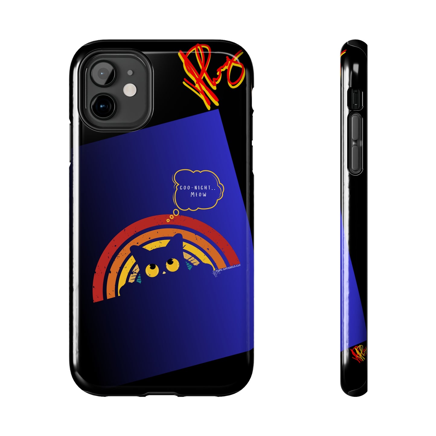 Our Cutest "Goo Night Meow.." Pet Designs (in a Bold Purple/Blue/Black Base Color) Verision from the 'TPPG Collection' Line carries Several sizes of the "iPhone Series" Tough Phone Cases