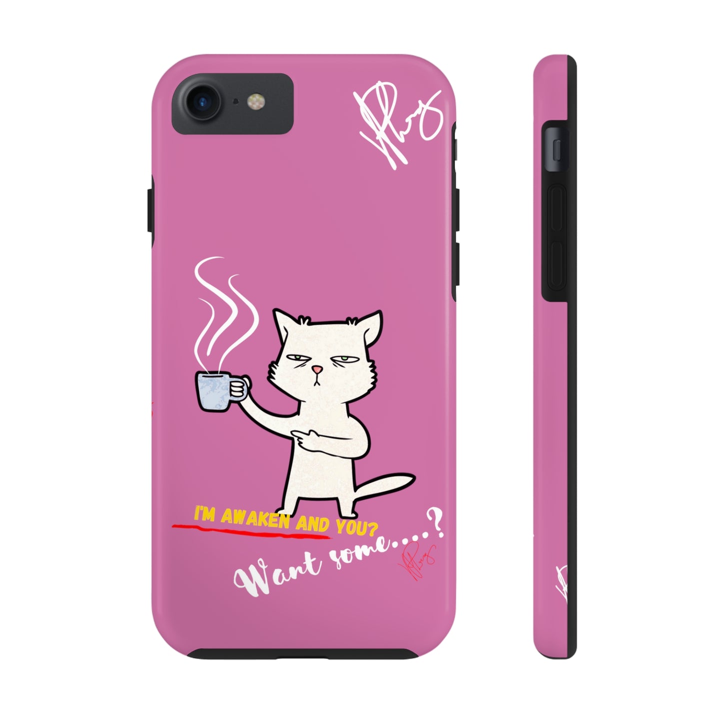 Cutie "Coffee Cat" Pet Design (in a Simple but Kool Tone Pink Base Color) Verision from the 'TPPG Collection' Line carries Several sizes of the "iPhone Series" Tough Phone Cases