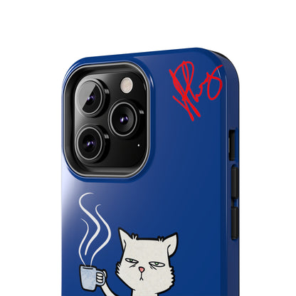 Another Cute "Coffee Cat" Pet Design (in a Simple but Kool Bold Blue & White Base Color) Verision from the 'TPPG Collection' Line carries Several sizes of the "iPhone Series" Tough Phone Cases