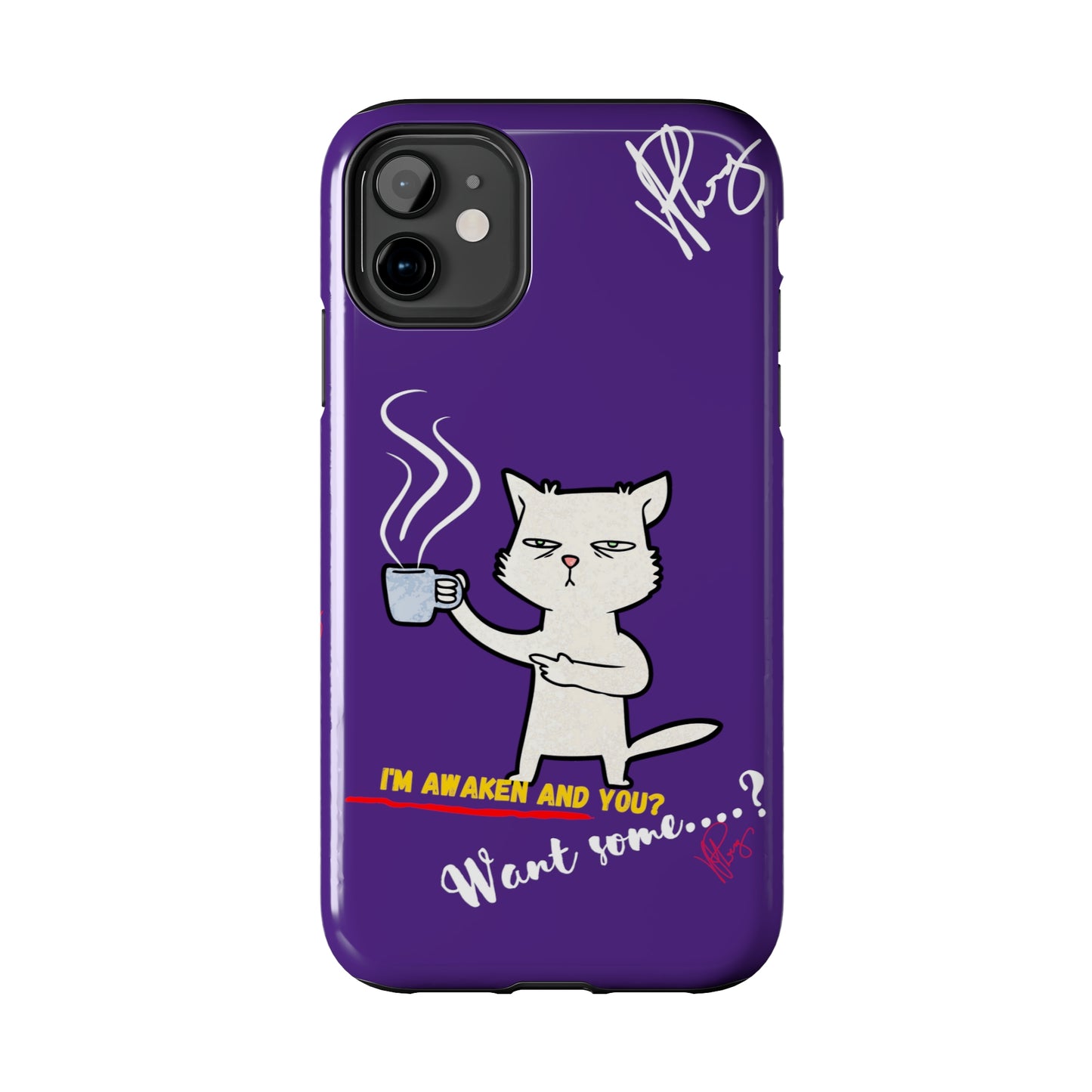 Lovely Bold Purple - Cutie "Coffee Cat" Pet Design Verision from the 'TPPG Collection' Line carries Several sizes of the "iPhone Series" Tough Phone Cases