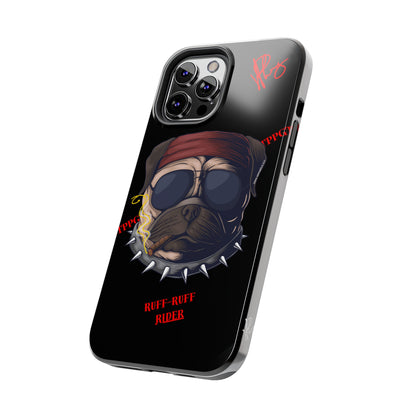 This Tough Design of A "Ruff Rider" with a Black Base Color - Cute Pet Design for Dog Owners Verision from the 'TPPG Collection' Line carries Several sizes of the "iPhone Series" Tough Phone Cases