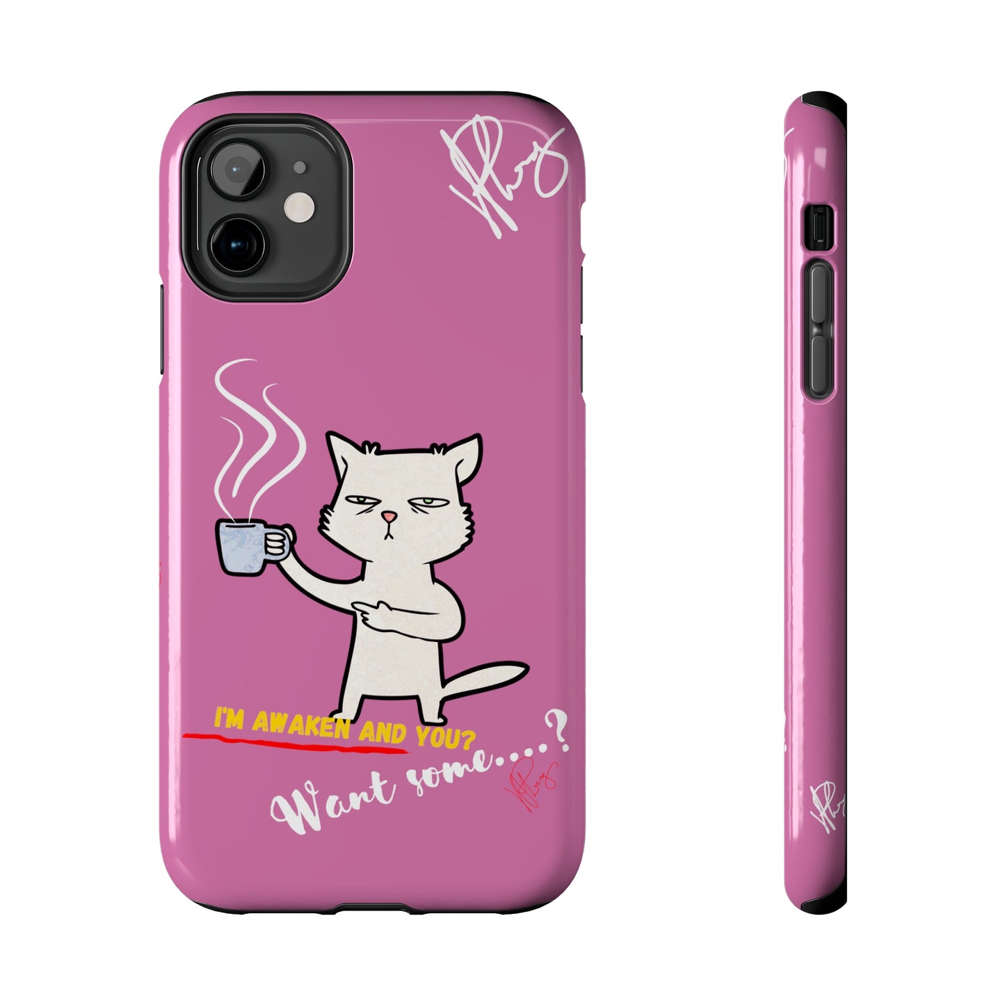 Cutie "Coffee Cat" Pet Design (in a Simple but Kool Tone Pink Base Color) Verision from the 'TPPG Collection' Line carries Several sizes of the "iPhone Series" Tough Phone Cases