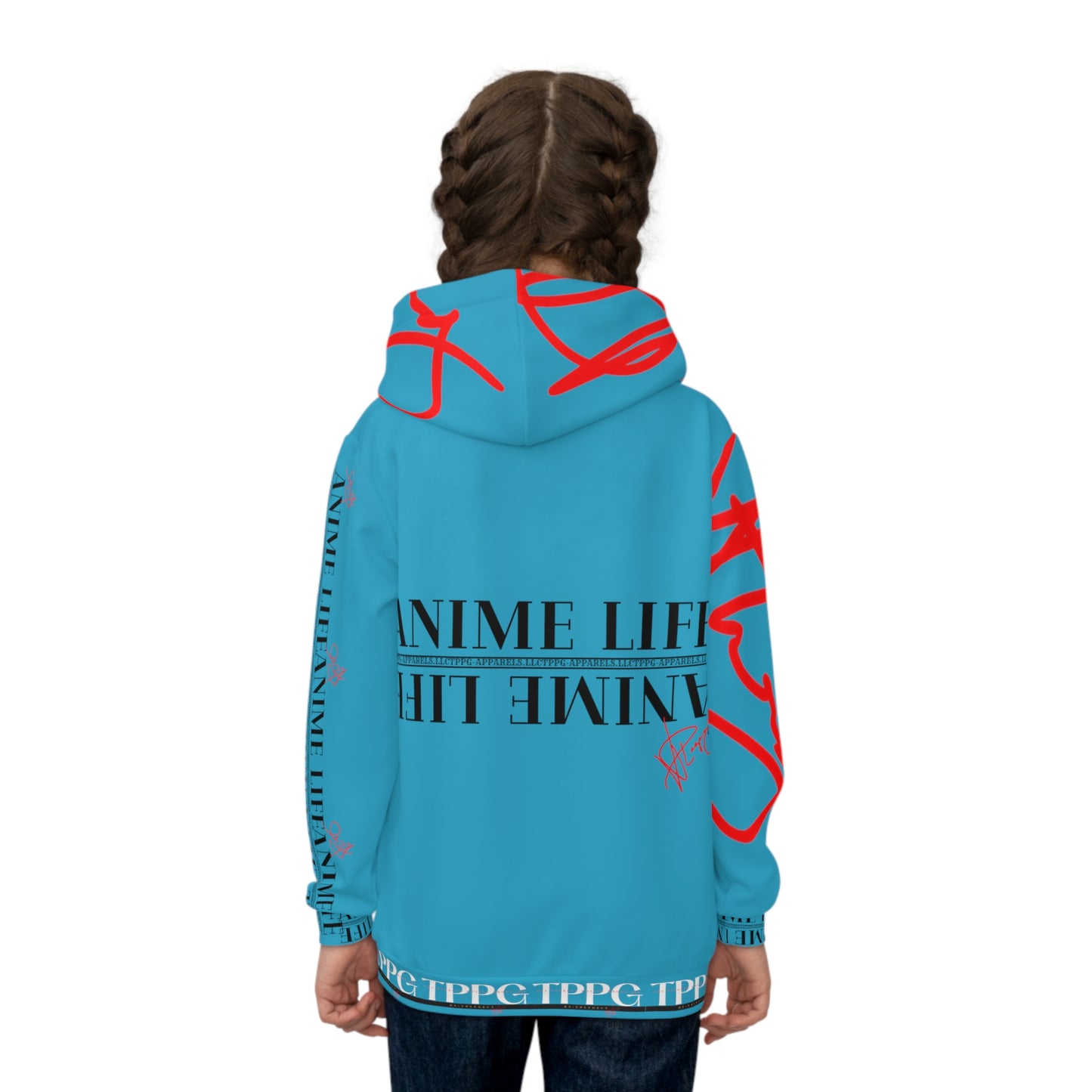 Children's (Turquoise) "TPPG Anime Life & Logo" Hoodie in 6 sizes