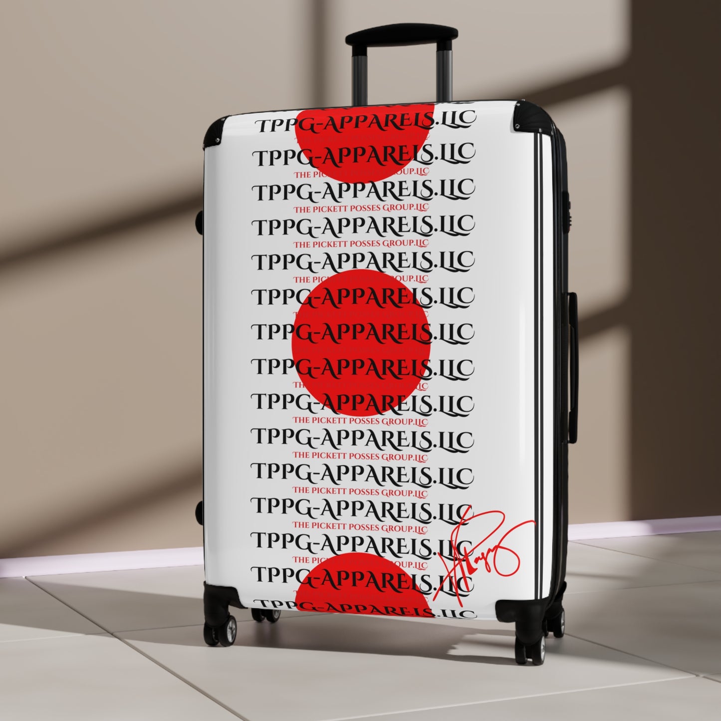 'TPPG Japan' 360° Swivel Suitcases on Wheels (White/Red)