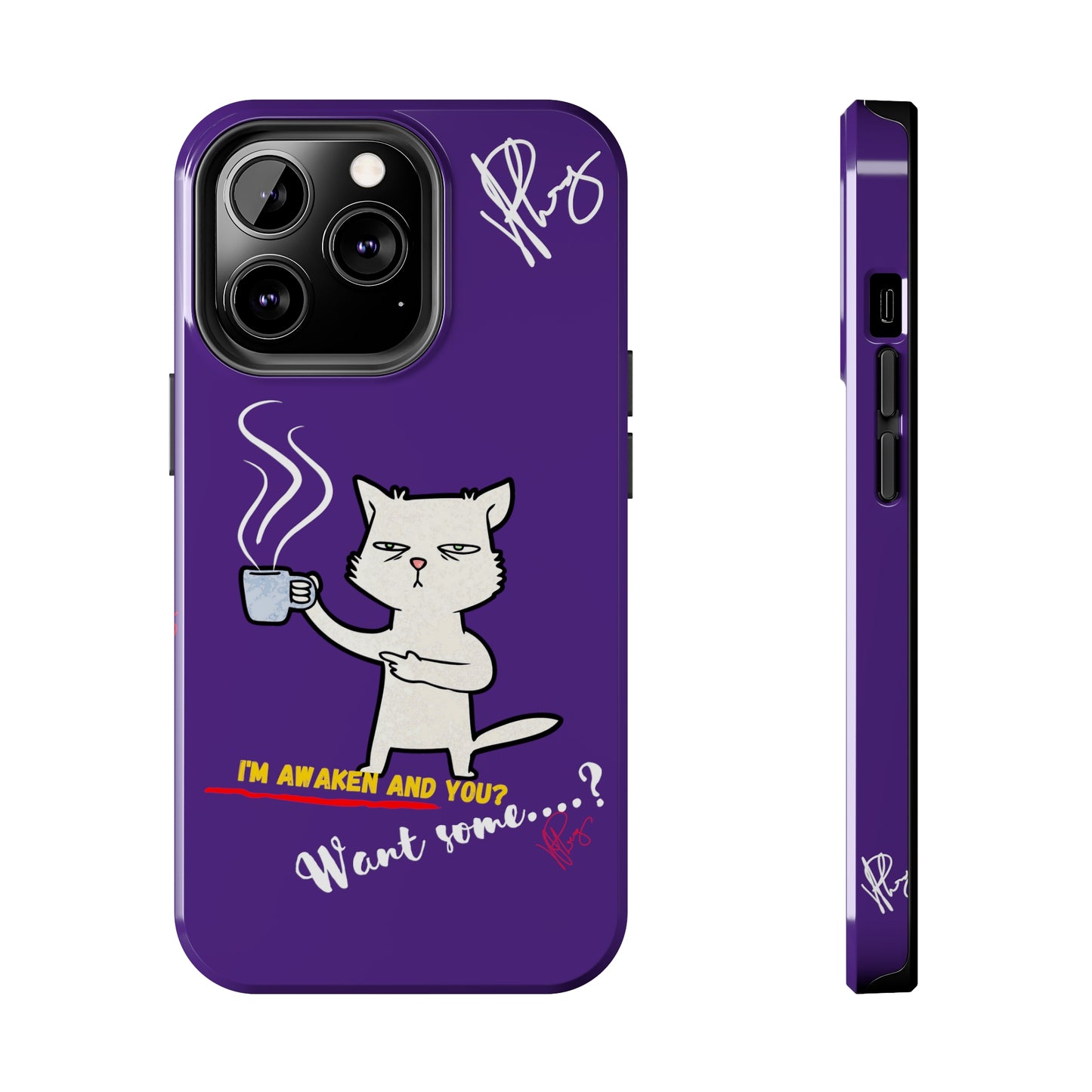 Lovely Bold Purple - Cutie "Coffee Cat" Pet Design Verision from the 'TPPG Collection' Line carries Several sizes of the "iPhone Series" Tough Phone Cases