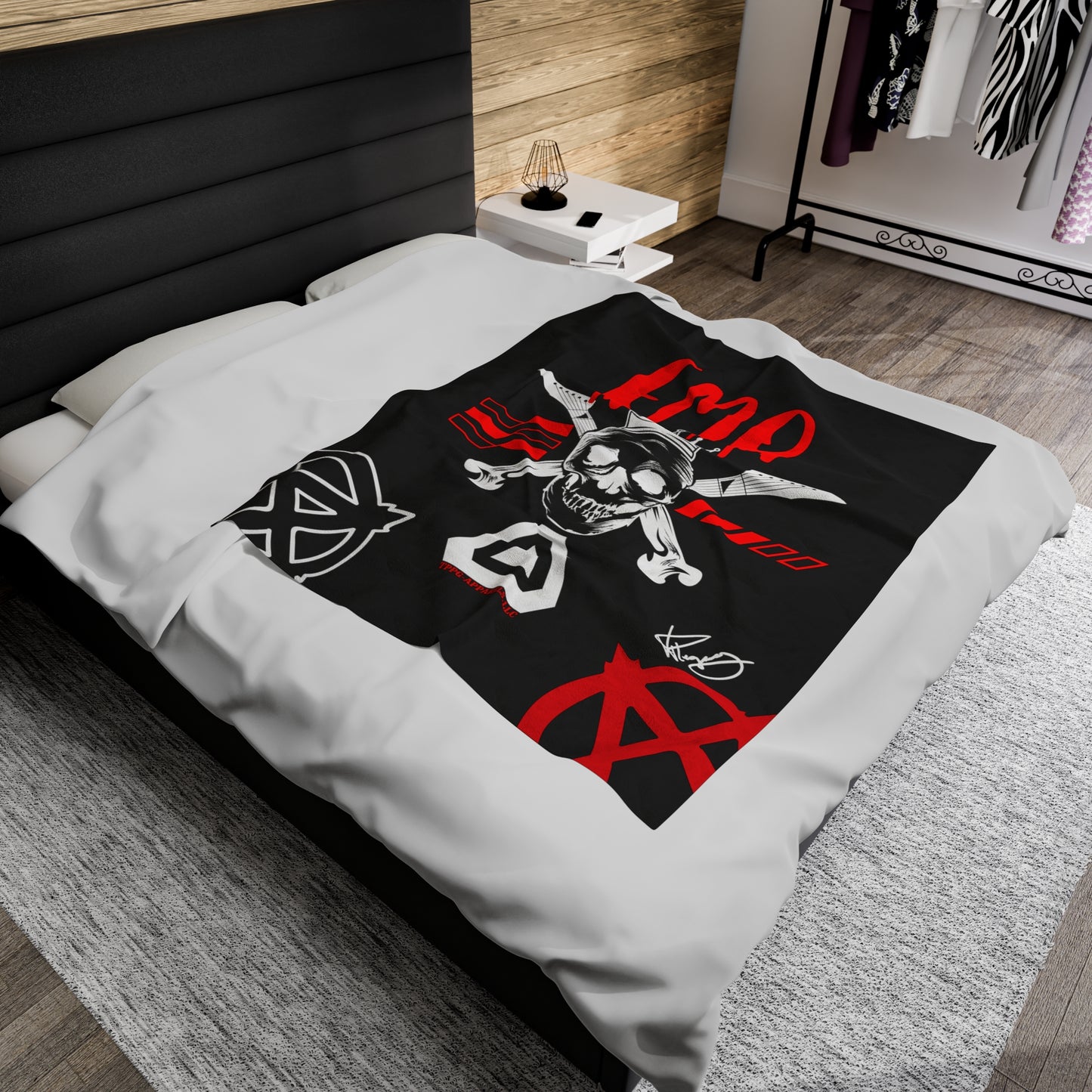 "TPPG-Apparels" Brand Presents one of it's "EMO" Brand Logo Styles Black Velveteen Plush Blanket