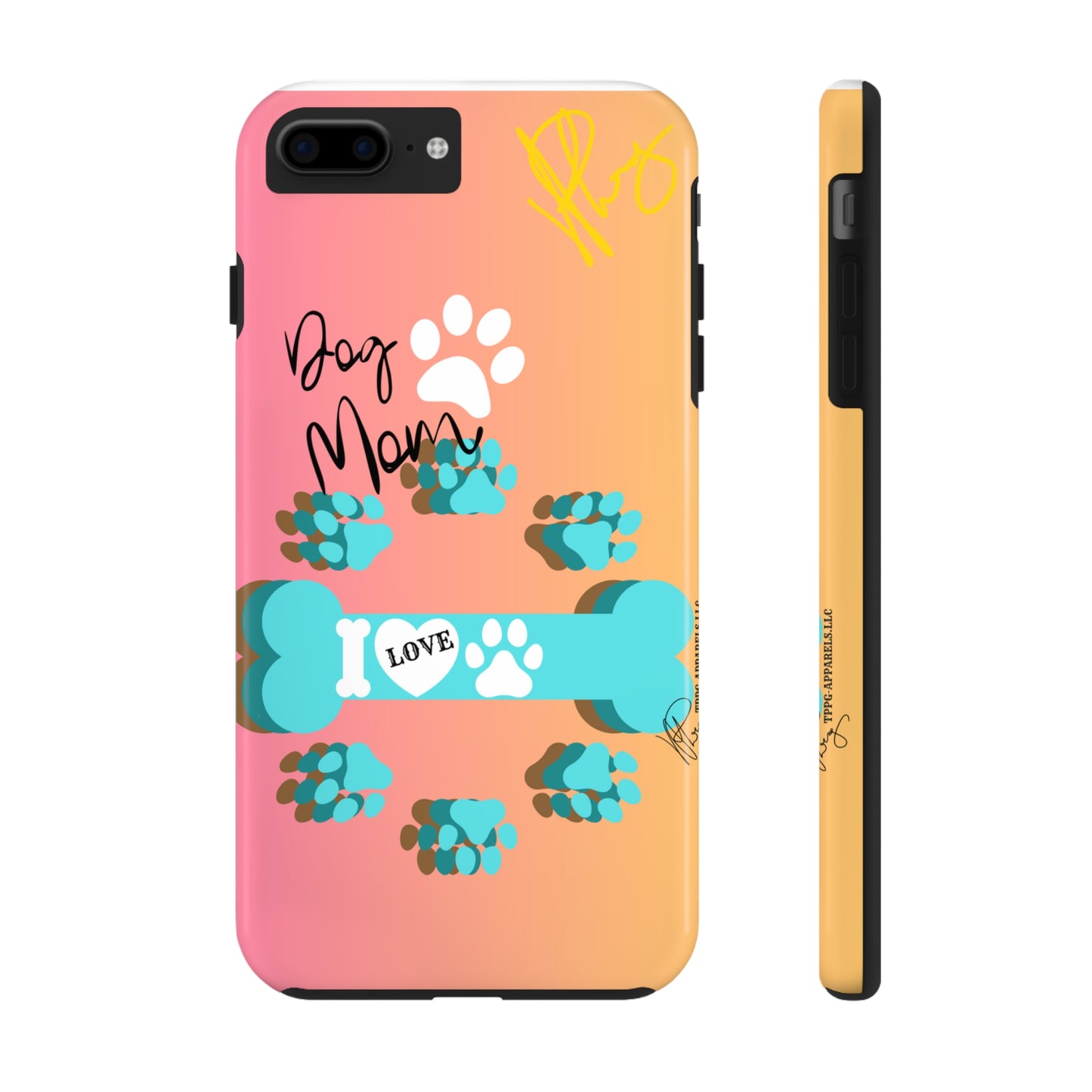 One of our Cutest "Dog Mom" Pet Designs (in a Multi-Colored Base Color) Verision from the 'TPPG Collection' Line carries Several sizes of the "iPhone Series" Tough Phone Cases