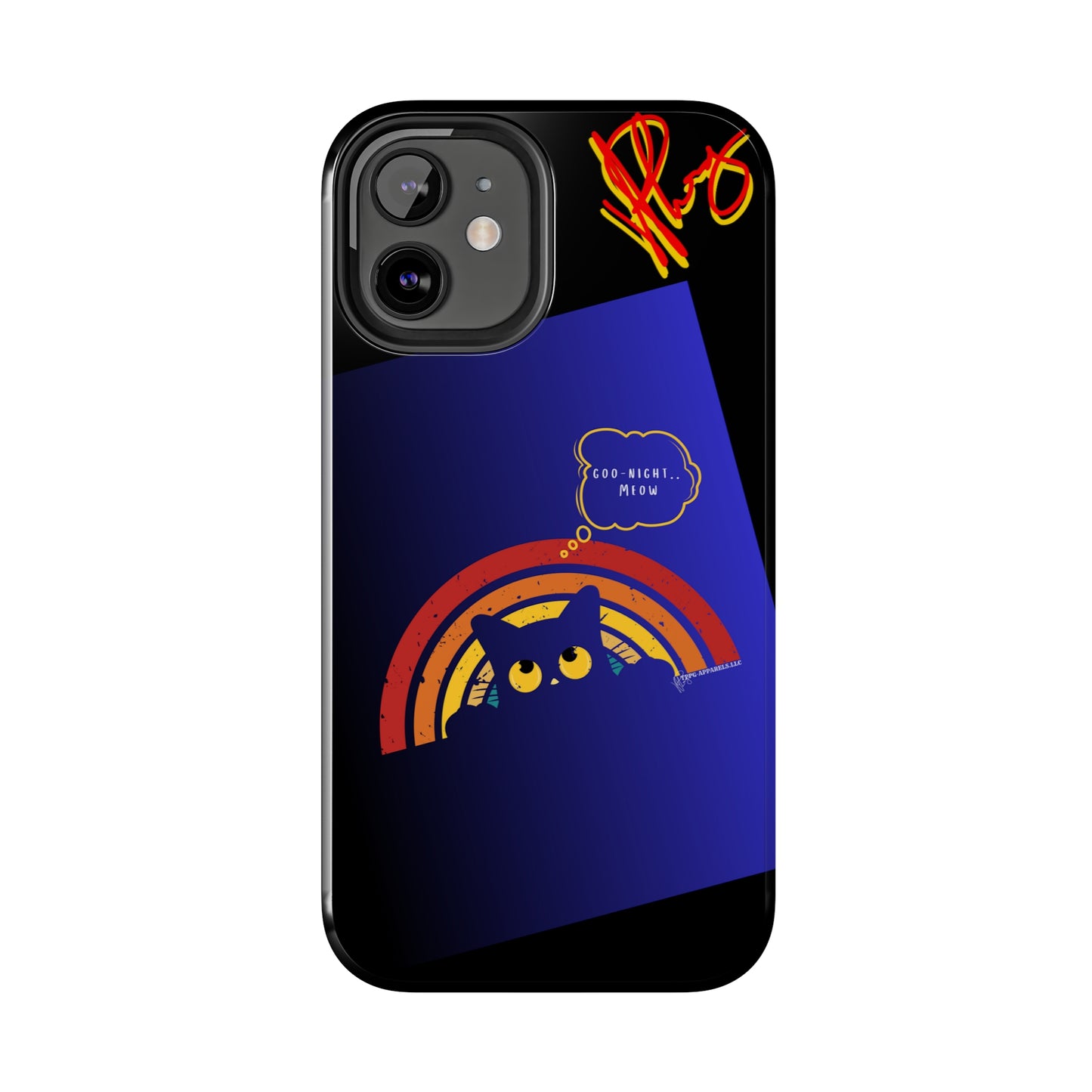 Our Cutest "Goo Night Meow.." Pet Designs (in a Bold Purple/Blue/Black Base Color) Verision from the 'TPPG Collection' Line carries Several sizes of the "iPhone Series" Tough Phone Cases