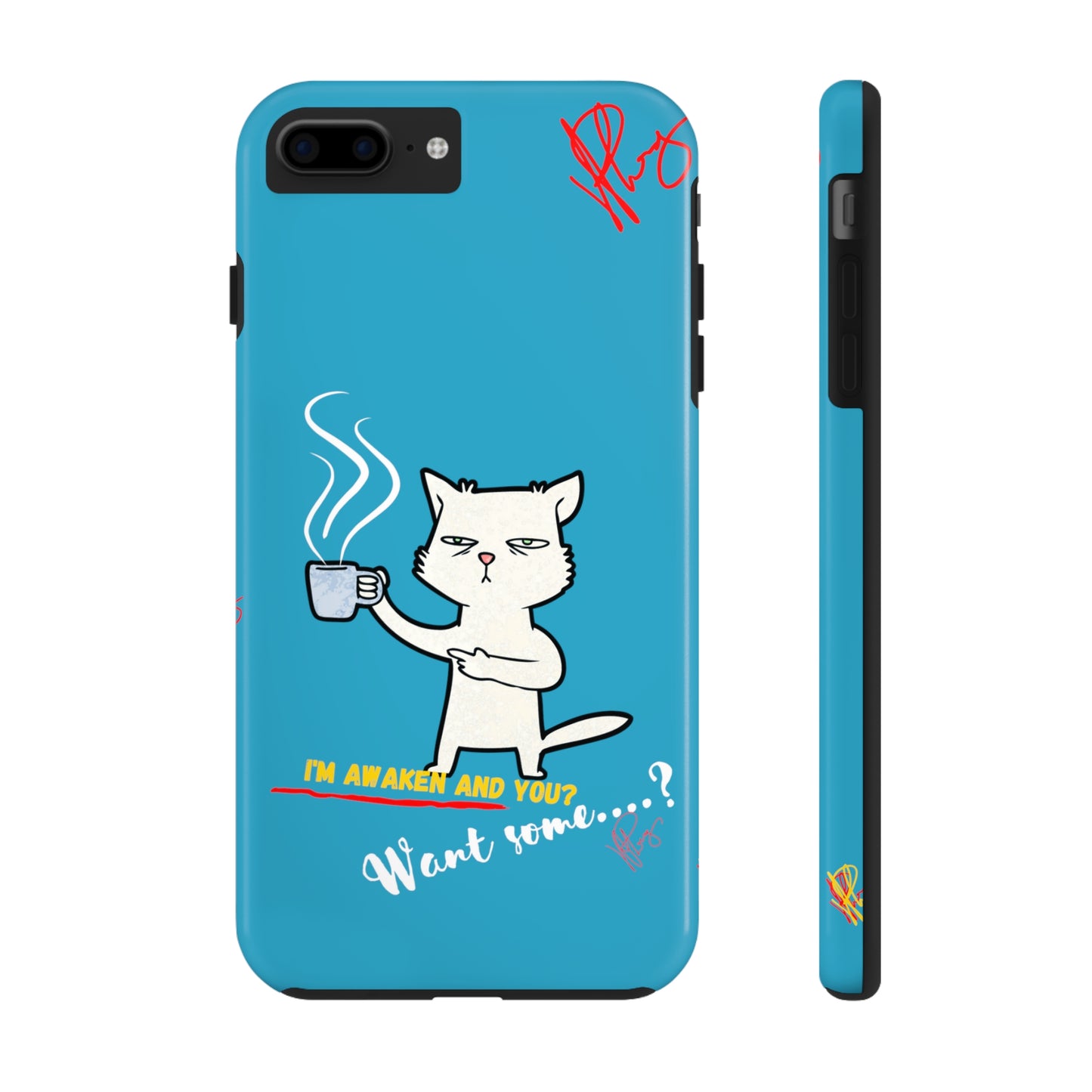 Cutie "Coffee Cat" Pet Design (in a Simple but Kool Light Blue Base Color) Verision from the 'TPPG Collection' Line carries Several sizes of the "iPhone Series" Tough Phone Cases