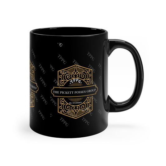 Sleek 11oz Black w/Gold Logo "TPPG-Apparels Brand" Style Glossy Finish Coffee/Tea Mug - from the 'TPPG-Apparels' Brand Collection