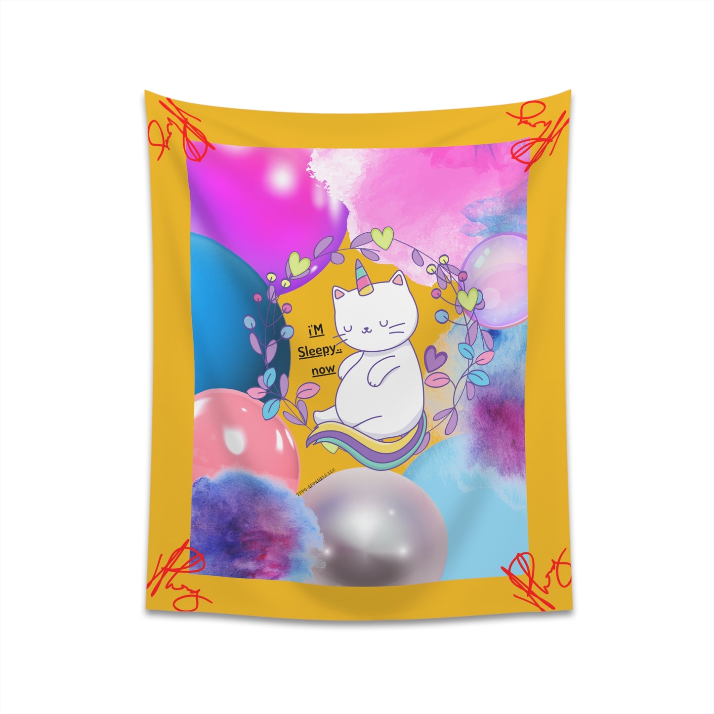 100% Polyester (I'm Sleepy, Now) Printed Wall Tapestry (Yellow Base color) from "TPPG Collections"