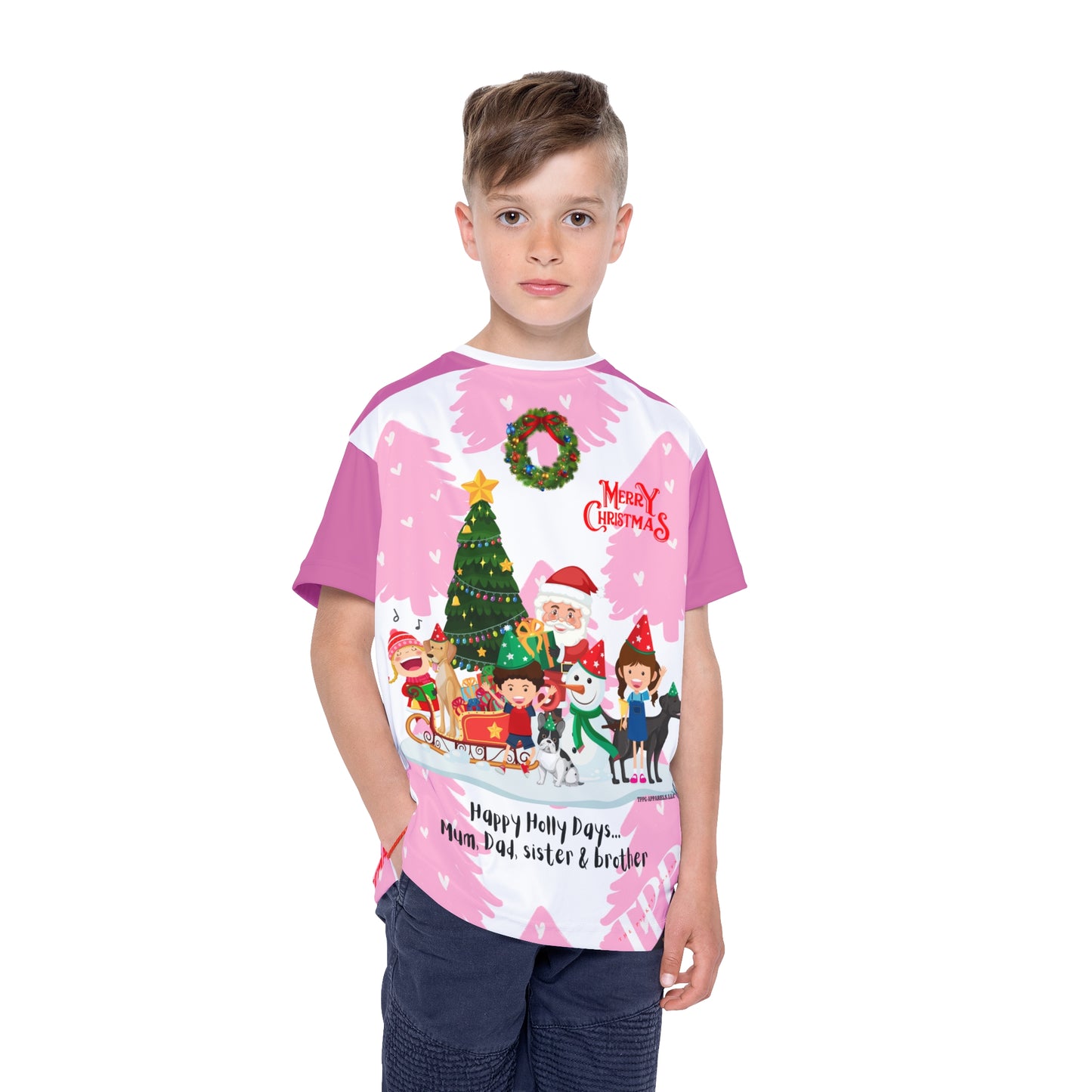 Kids (Lt. Pink Base) 'Holiday/Christmas' Sports Jersey/Tee - By:"TPPG-Apparel" Juniors Collections