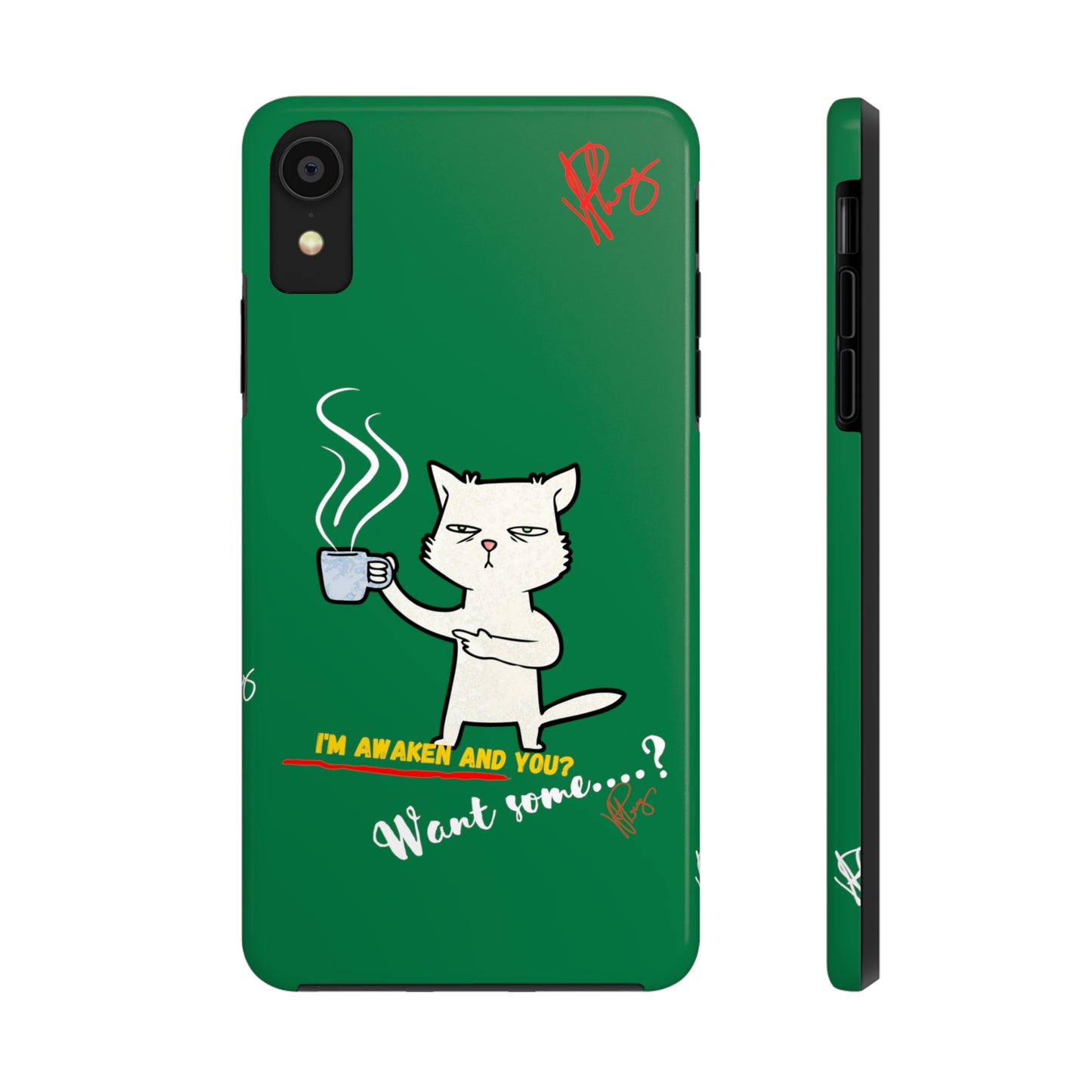 Lovely Forest Green Hue - Cutie "Coffee Cat" Pet Design Verision from the 'TPPG Collection' Line carries Several sizes of the "iPhone Series" Tough Phone Cases