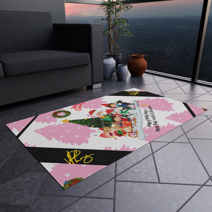 'TPPG Holiday/Christmas Collection"-Design on a Pink/Black Multi-Color Durable Outdoor Rug